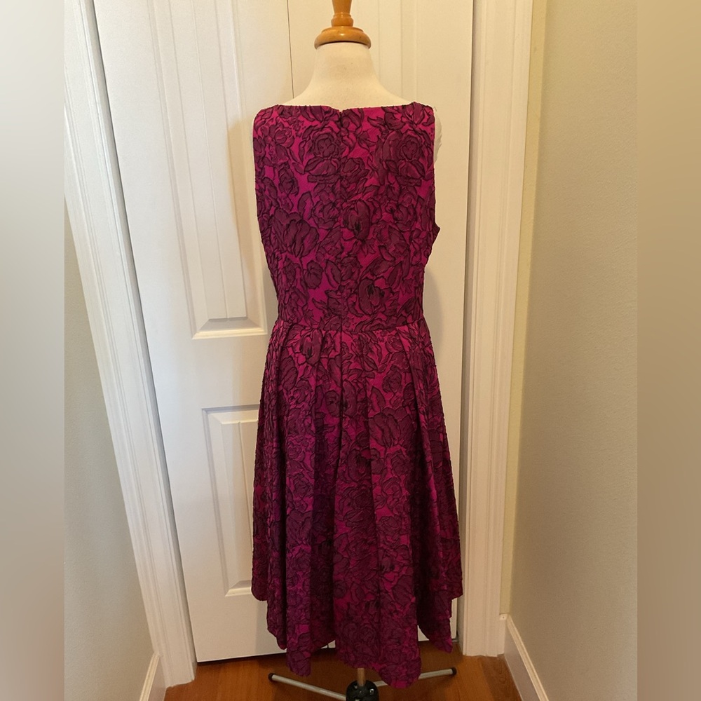 Badgley Mischka Fuchsia Floral Midi Dress Size 12 - Picture 4 of 8